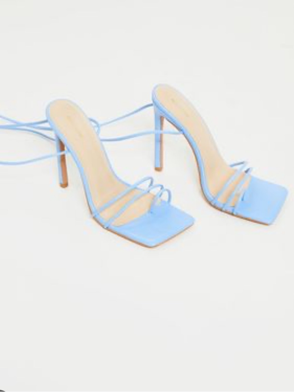Blue Pu Square Toe Lace Up Toe Loop Heels PrettyLittleThing USA